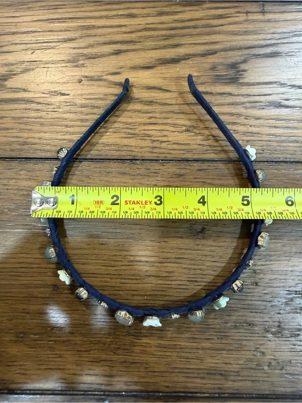 Gemstone Navy Fabric Headband with Mint Floral & Pearl Accents